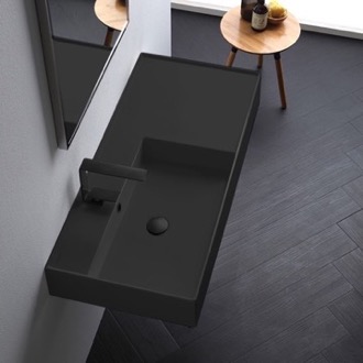 Bathroom Sink Black Wall Mounted or Vessel Sink With Counter Space Scarabeo 5119-49